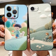 Ruffled wool painting case with image of a male character walking on the road for iPhone 17 16 15 14