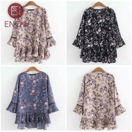 COD ENO Blause Women Muslimah Blaus Wanita Plus Saiz  Fashion Blouse Kembang Loose Ladies Baju  Floral  Casual Loose Flare HBFGBHBN