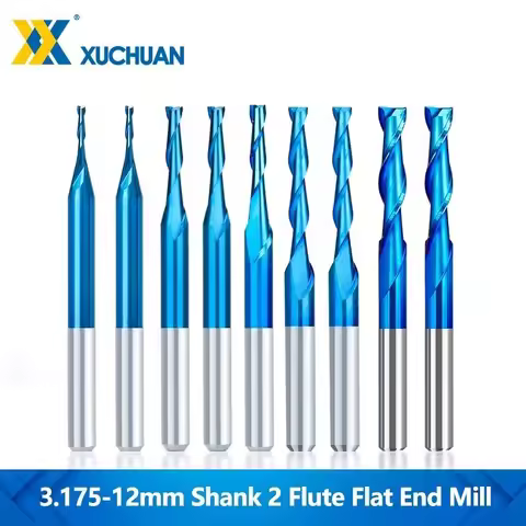 Router Bits 2 Flute End Mill 3.175/4/6/8/10/12mm Shank Flat Milling Cutter Nano Blue Coated Carbide 