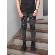 VIRREL.ID - VINTAGE GRAY - Leather patch - Men's Skinny Ripped Long Jeans