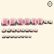 24 Piece French Fake Nail Tips Spider Web Mesh Design Press On False Nails Acrylic Material Full Cov
