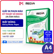 Giấy In Ảnh Media A4 Bóng 1 Mặt In 115/135gsm 100 Tờ Giấy Ảnh Loại Mỏng In Tờ Rơi Glossy Photo Paper
