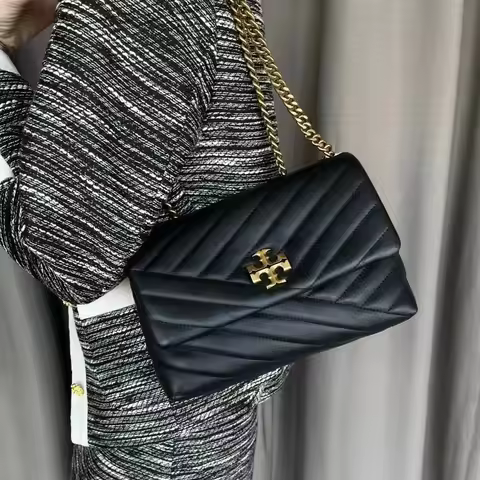 Women's TORY BURCH‌ Kira Chevron Quilted Chain Bag Leather Crossbody Bag Designer Double T Satchel V