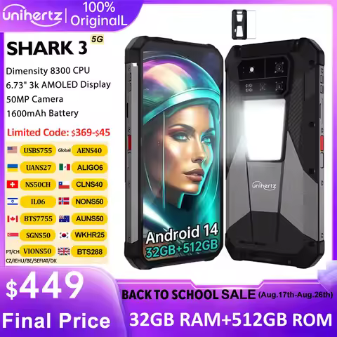 Unihertz Shark 3 by 8849 Rugged Smartphone android 14 3K AMOLED Display 32GB RAM 512GB ROM Dimensity