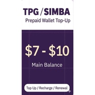 TPG / Simba Prepaid Wallet Top‑Up – $7 - $10 Main Balance / Top Up / Recharge / Renewal