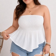 Kathryn Plus Size Ruffled Hem Bandeau Top Smocked Tube Top Summer Daily Blouse 31224
