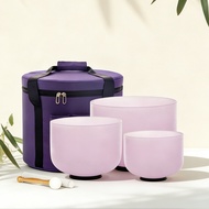Hye-eun 440hz/432hz 3pcs Light Purple Quartz Frosted Crystal Singing Bowl Set with Bag for Energy He
