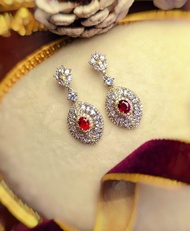 |真鴿血紅寶石天然無燒緬甸|財富•健康•愛情-純銀豪鑲耳