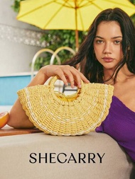 SHECARRY 女士手提包草編包夏日海灘度假小清新新奇檸檬設計籃子包