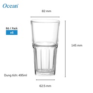 [Money back guarantee if broken] Set of 6 Ocean Centra Long Drink Glass Cups 495ml - Genuine