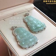 觀音吊墜男925銀鍍白金框翡翠玉關公關二爺吊墜項鏈貔貅轉運項鏈