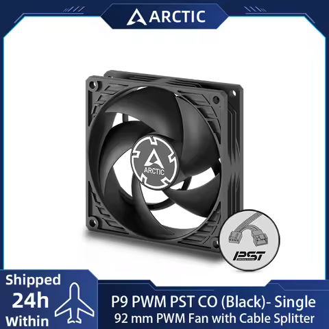 ARCTIC P9 PWM PST CO Black Fan, 92 mm PWM Fan with Cable Splitter for Continuous Operation, 200-3000