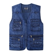 Giacca Gilet In Denim Da Uomo Blu Scuro Nero Senza Maniche Camionista Ciclista Cerniera Multitanche