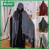 Halloween Hooded Cloak Adult Grim Reaper Cosplay Costume with Scythe Medieval Renaissance Wizard Cap