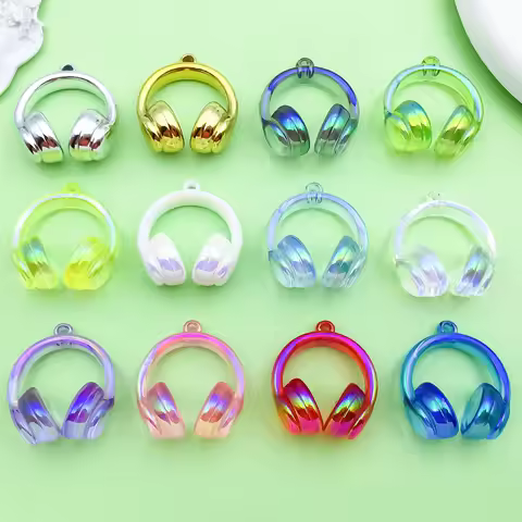 10/12pcs 37x41mm Acrylic Music Charms, 3D Headphone Pendants for DIY Bracelets Necklaces Earrings Je