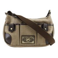 二手狩獵世界 HUNTING WORLD 肩背包/流浪包，米色帆布，斜背包，拉鍊開合，女款