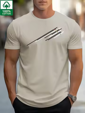 Summer Men's 100% Cotton Comfortable Casual Loose Oversized Creative Pattern Printed Sports Round Ne