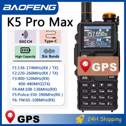 Baofeng Walkie Talkie K5 Pro Max GPS Type-C Charge Multi Band AM FM NOAA One Touch Copy Frequency UV