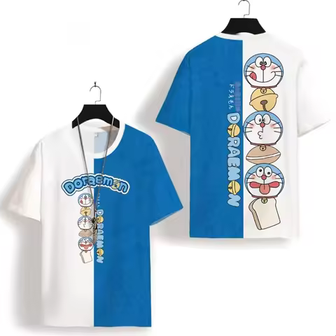 Bandai 2026 Cartoon Doraemon Robot Cat Animation Peripheral Print Anime Japanese Short Sleeve Quick 