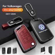 Key Fob Cover for Volkswagen with Zinc Alloy Keychain + Leather Key Case for VW Santana Smart Car Ke