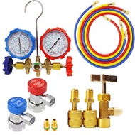 R410A R22 R134a R404A Manifold Gauge Set HVAC A/C Refrigeration Charging Service with Hoses Adjustable Couplers Adapter Can Tap