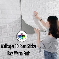 WD Wallpaper Foam Putih Bata Putih 3D Bata Warna Putih Premium Wall Paper Sticker Tebal 3MM