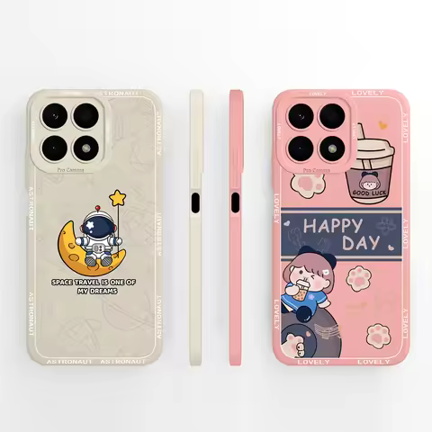 Cases For Huawei Honor X8A X8 X7A X6A Lovely Astronaut Liquid Durable Shockproof Anti-fall Shell For