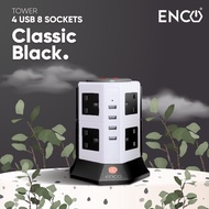 ENCO 4U8K (8 UK Plug 4 USB Port) Tower Extension / Extension Plug with Surge Protector SIRIM Approve