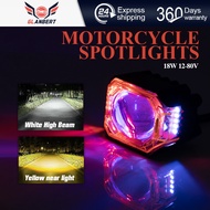 18W LED yellow cover large single-lens motorcycle spotlight 12-80V voltage IP65 rating chip material