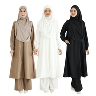 ESTIFA Ayla Suit 6.0 - Jubah Seluar Muslimah blend cotton hitam putih full lining umrah haji, berpok