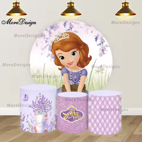 Sofia the First Round Photo Backdrop Covers For Girls Birthday Baby Shower Cylinder Covers Vinyl Pol