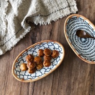 []Rattan Ceramic Dessert Plate Southeast Asian Style Tea Snack Tray Pastry Plate 7YU7