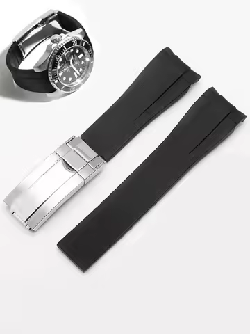 Waterproof Rubber Watchband for Rolex Submariner DAYTONA GMT Yacht-Master Silicone Strap Black 20mm 