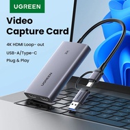UGREEN HDMI Capture Card 2K@ 30 Capture & 4K Loop-out HDMI to USB/Type-C Grabber for Recording