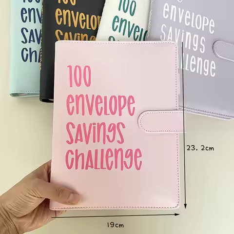 Sharkbang A5 PU 100 Envelope Saving Challenge Book,Binder Collect Book Set,25 Sheets 100 Pockets Num