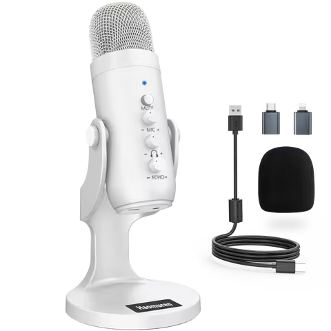 Professional White USB Condenser Microphone Studio Recording Mic for PC Computer Phone Gaming Stream
