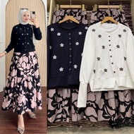 NEW DEBI SETROK KNIT EMBROIDERY SKIRT SET MODERNWanita SET