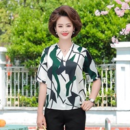 Mom summer dress simulation silk top middle-aged women s clothes in the elderly women s spring dress