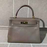 Hermes愛馬仕Kelly28大象灰Togo皮金扣T刻