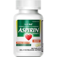 HealthA2Z® Aspirin 81mg Low Strength Enteric Coated, Pain & Fever, 365 Ct