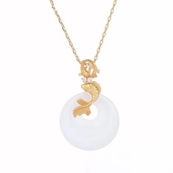 Donut Shaped Hetian Jade Koi Fish Design Gold Plated Necklace