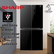 SHARP 4 Doors 480L Inverter BLACK GLASS Door Refrigerator Fridge SJF489GK Anti-Bacteria Deodorizer
