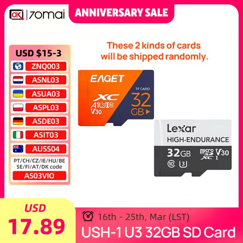 Lexar High Endurance 64GB Micro SD Memory Card USH-1 U3 Max 100MB/S Waterproof TF Card for 70mai 4K 