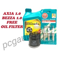 Perodua Engine Oil 0w20(3Litre) 0w-20 Fully Synthetic+Oil Filter+Spark Plug Axia,Bezza 1.0 Minyak Hi