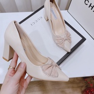 Square Sole High Heels for Women (7-10cm), Extremely Beautiful Pointed Toe Lady's Bow Clogs (KA-002)