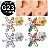 Bodyace 1 Pc G23 Titanium Earring 16G Ear Piercing Crystal Flower Stud Earring Rainbow Flower Lip Pi