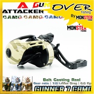 รอกตกปลา รอกหยดน้ำ ATTACKER รุ่น GUNNER 7 CAMO BAIT CASTING REEL (มีทั้งหมุนซ้ายและหมุนขวา)