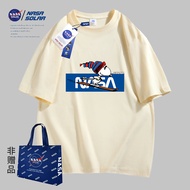 เสื้อยืดแขนสั้นผ้าฝ้ายแท้พิมพ์ลายการ์ตูนฤดูร้อนร่วมกันของ NASA Solar สำหรับคู่รัก แบรนด์แฟชั่น สำหรั