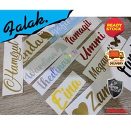 sticker nama custom (termos,motor,kereta)