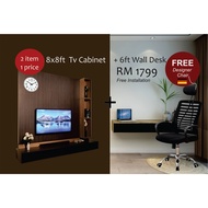 Package Promotion 6 (2 item 1 price) : 8ft x 8ft TV Cabinet + 6ft Wall Desk with free Designer Chair